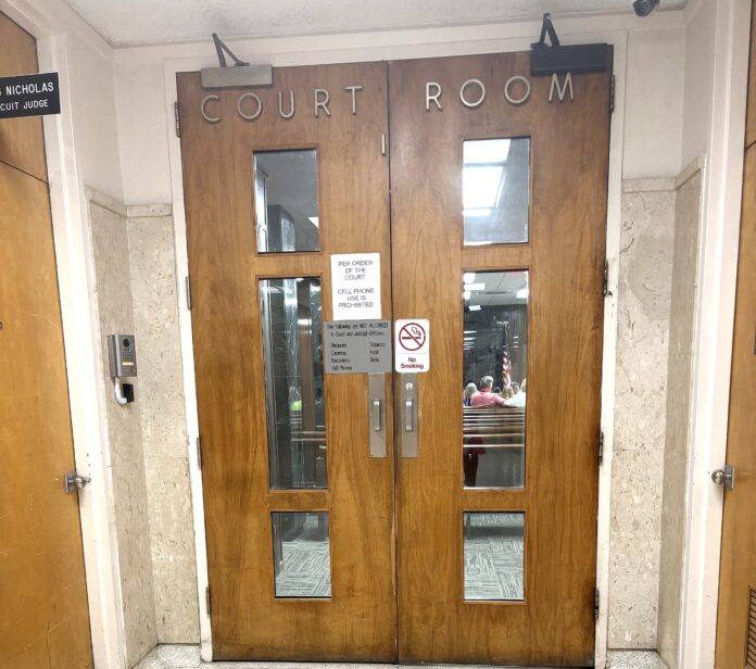 Doors to the large courtroom on the third floor of the Cullman County Courthouse, seen on Monday, June 24, 2024 (Lauren Estes for The Cullman Tribune)